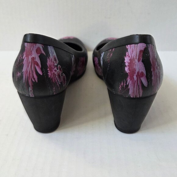 Crocs Shoes Womens 8 US Black Floral Purple Dual Comfort Lina Wedge Pumps - Picture 7 of 9